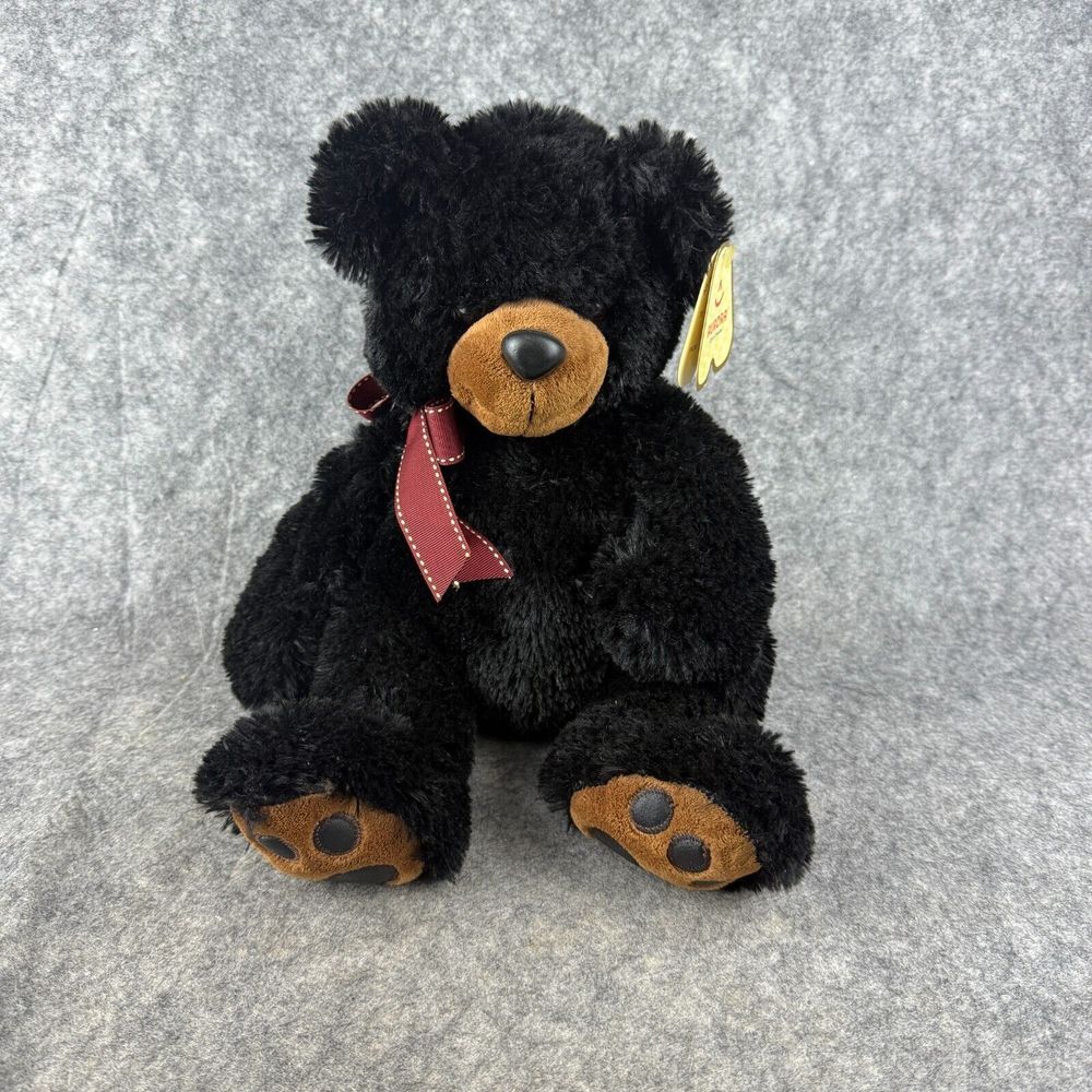 NEW Aurora 11" Black Benjamin Bear With Brown Paws And Bow‎ NWT Black Bear Diner